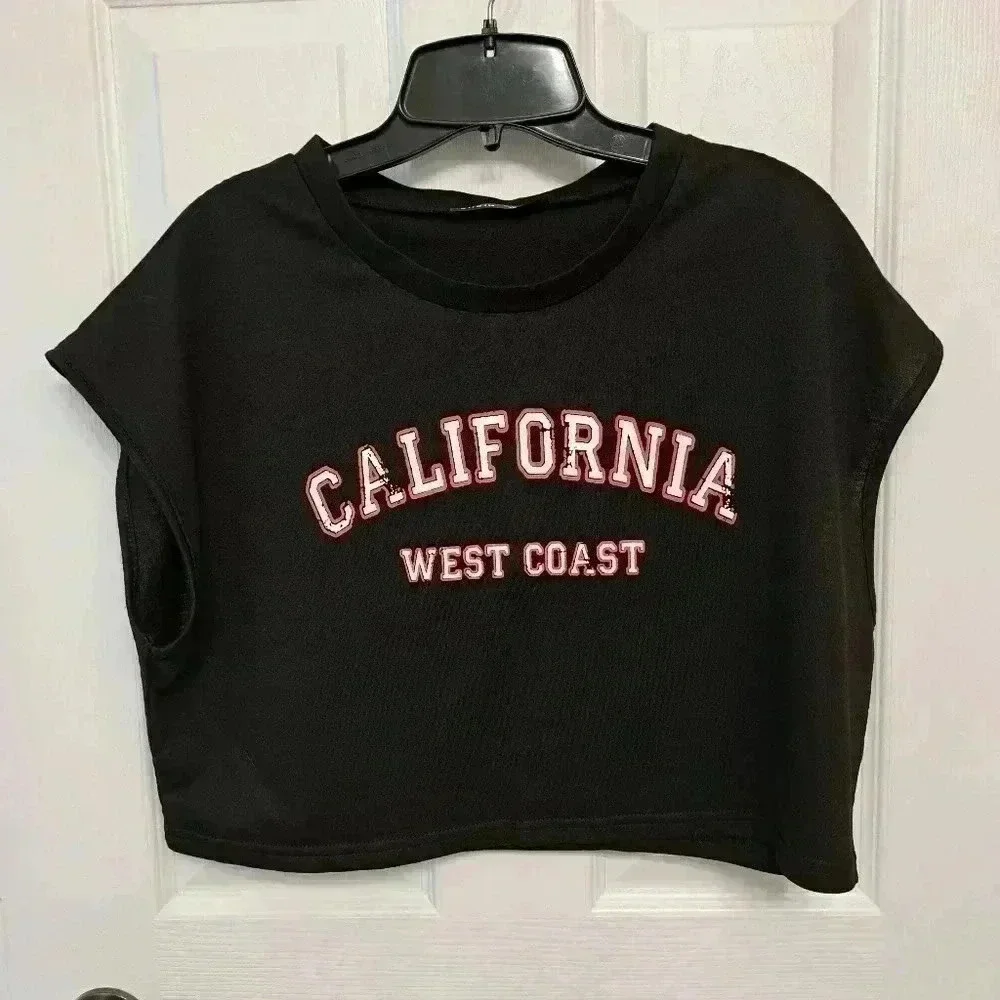 ❤️ California Black  Short Sleeved Cropped Top Shein Size XL (12) - Picture 7 of 9